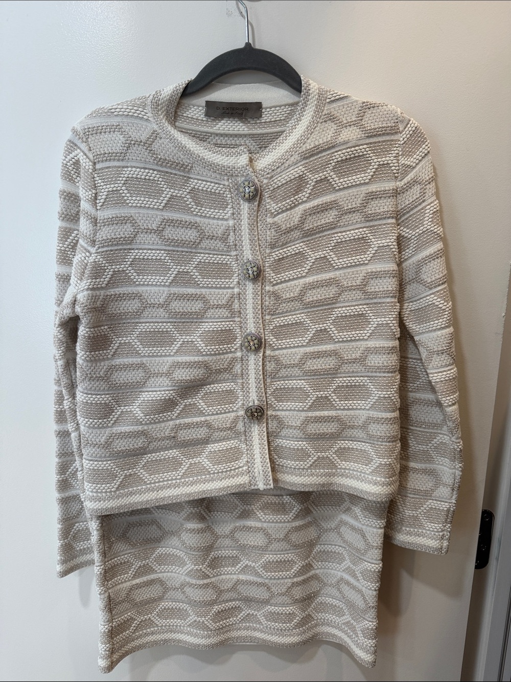 Cream and Taupe Textured Knit skirt set made in Italy